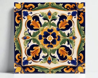 Azulejo cerámico floral Deruta: Salpicadero de cocina de mayólica italiana