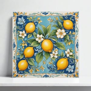 Amalfi Tile with Lemons, Italian Ceramic Lemon Backsplash – Mediterranean Kitchen, Fireplace Majolica Tiles, Kitchen Fruit Wall Art Print
