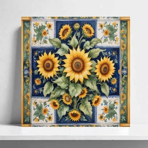 Piastrelle Girasole – Decorazione murale in ceramica toscana, stile mediterraneo per la cucina, con dettagli in maiolica siciliana.