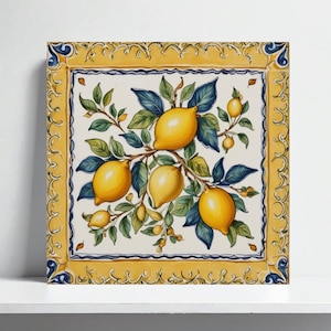 Amalfi Tile With Lemons –Mediterranean Backsplash, Italian Ceramic Bathroom Tiles, Shower Wall, Italian Majolica Fireplace, Lemon Home Decor