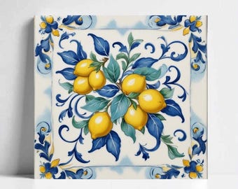 Azulejo cerámico italiano de limón: protector contra salpicaduras de cocina en la Costa Amalfitana