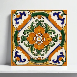 Italian Deruta Tile Majolica Fireplace Floral Ceramic | Mediterranean Kitchen Backsplash, Bathroom Shower, Sink Splashback,Floral Wall Art