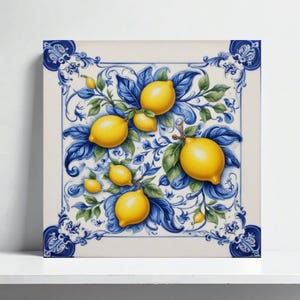 Amalfi Watercolor Lemon Tile  – Mediterranean Backsplash, Italian Bathroom Accent, Shower or Italian Majolica Fireplace, Coastal Home Decor