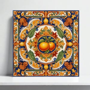 Caltagirone Lemon Tile – Sicilian Ceramic Tile for Mediterranean Backsplash, Italian Kitchen Decor, Majolica Wall Art Bathroom Shower Tile