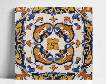 Azulejo cerámico floral Deruta: arte mural mediterráneo italiano, protector contra salpicaduras de cocina