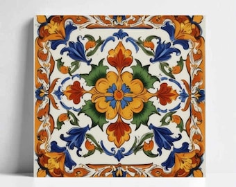 Płytka Deruta Majolica – włoska ceramiczna sztuka ścienna z motywem kwiatowym
