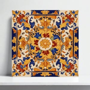 Sicilian Floral Tile Art –Caltagirone Italian Majolica Ceramic for Mediterranean Kitchen Backsplash,Bathroom Sink Accent, Coastal Wall Deco