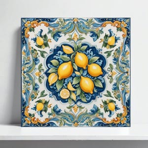 Amalfi Tile with Lemons – Italian Lemon Backsplash Tile,Mediterranean Majolica Bathroom Wall Art, Kitchen Decor,Fireplace Accent, Fruit Tile