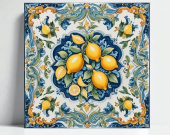 Azulejos Amalfi Lemon: Salpicadero de cocina mediterránea, arte de pared para baño