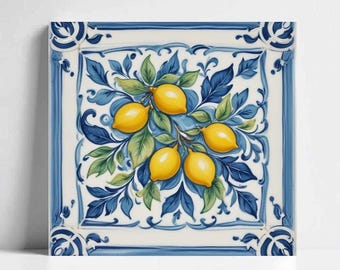 Azulejo de mayólica Amalfi Lemon: revestimiento de cerámica para salpicadero de cocina mediterránea