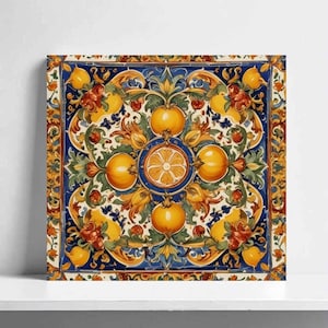 Sicilian Lemon Fruit Tile – Caltagirone Ceramic for Mediterranean Kitchen Backsplash, Bathroom, Shower Wall Art, Fireplace Majolica Wall Art