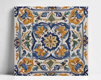 Azulejo cerámico floral Deruta: protector contra salpicaduras de cocina mediterránea