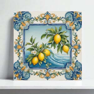 Amalfi Tile with Lemons, Mediterranean Kitchen Lemon Backsplash Tiles, Bathroom Italian Ceramic Wall Art Decor,Fruit Tiles, Accent Wall,Sink