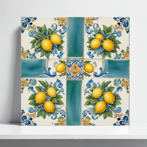 Italian Amalfi Lemon Ceramic Tile – Fruit Tiles, Mediterranean Wall Accent for Kitchen Backsplash or Bathroom Decor, Amalfi Tile with Lemons