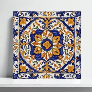 Florale Majolika-Fliese - Faenza Italienische Keramikkunst für Boho-Küchenaufkantung, Küsten-Badezimmerfliesendekor, farbenfroher mediterraner Wanddruck
