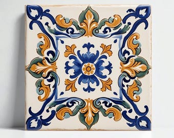 Azulejo cerámico floral Deruta: arte mural mediterráneo italiano, protector contra salpicaduras de cocina