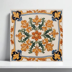 Italian Majolica Tile Detuta Ceramics Floral Tiles – Mediterranean Kitchen Backsplash, Bathroom Wall, Shower, Sink Splashback Decor,Coaster