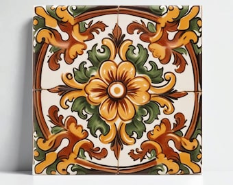 Płytka Deruta Majolica: Włoska ceramiczna sztuka ścienna z motywem kwiatowym