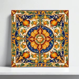 Italian Caltagirone Tile - Sun Majolica –  Italian Bathroom Ceramic Wall Art | Mediterranean Decor for Kitchen Backsplash, Shower, Fireplace