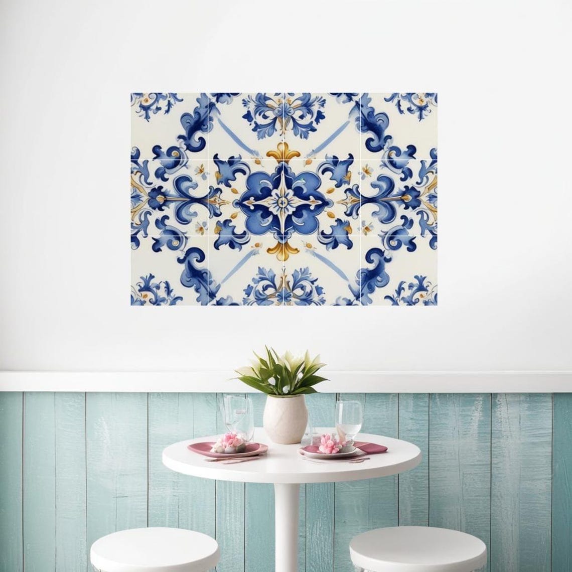 Blue Amalfi Tile Mural – Italian Floral Ceramic Kitchen Backsplash - Etsy