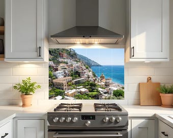 Italienische Fliese - Positano-Amalfiküste-Keramik-Wandkunst, Mittelmeer-Blick-Reise-Wandkunst, Küchen-Backsplash-Fliesen-Wandbild