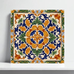 Italienische Majolica Keramikfliese - Deruta Ceramics Mediterrane Blumenwandkunst für Küchenrückwand, Kamin, Badezimmer, Dusche, Waschbecken Dekor