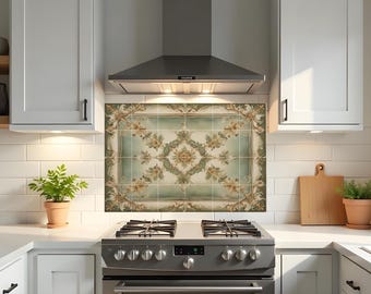 Italian Baroque Tile Mural Sage Green Bathroom Wall Art Kitchen Backsplash