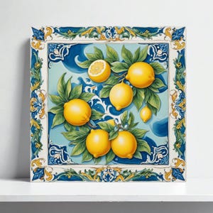 Amalfi Coast Tile –Mediterranean Backsplash Lemon Wall Decor for Kitchen, Bathroom Accent,Fireplace Majolica,Fruit Print,Italian Home Design