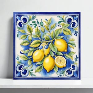 Amalfi Tile Italian Ceramic Lemon Backsplash –Mediterranean Kitchen, Italian Kitchen Lemons Tiles Wall Decor,Majolica Lemon Print, Fruit Art