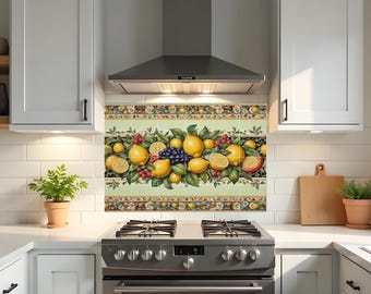 Italian Lemon Tile Mural | Botanical Fruit Kitchen Backsplash | Mediterranean Wall Art