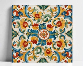 Płytka majolikowa z włoskiej wełny: Deruta Floral Ceramic Wall Art