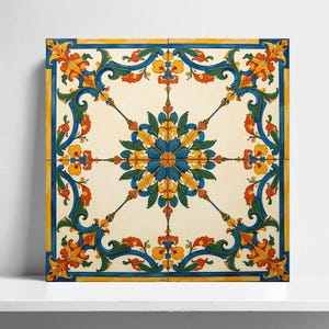 Sicilian Caltagirone Style Tile – Mediterranean Majolica Floral Wall Art Decor for Kitchen Backsplash, Bathroom, Shower, or Fireplace Accent