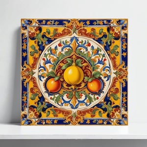 Sicilian Lemon Tiles – Caltagirone Ceramic for Mediterranean Kitchen Backsplash,Shower Prints, Italian Bathroom Wall Art,Fireplace Majolica