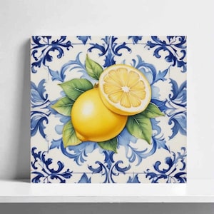 Italian Amalfi Lemon Wall Tile – Majolica Ceramic Tile for Lemon Kitchen Backsplash, Mediterranean Bathroom, Shower, Fireplace & Sink Decor