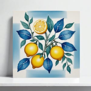 Blue Amalfi Coast Art Lemon Tile – Italian Ceramic Wall Art for Mediterranean Backsplash, Kitchen Decor, Bathroom Accent, Majolica Fireplace