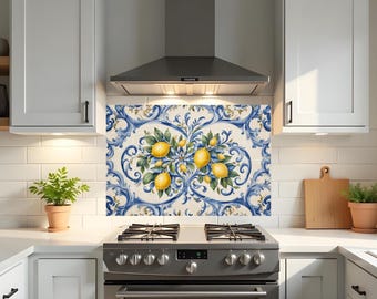 Italian Lemon Fruit Tile Mural – Watercolor Kitchen Backsplash, Amalfi Decor