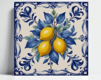 Azulejo cerámico Amalfi Lemon: Salpicadero de mayólica para cocina, decoración italiana