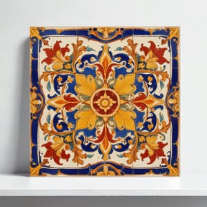Caltagirone Floral Ceramic Tile –Sicilian Majolica Wall Art for Mediterranean Kitchen Backsplash,Bathroom, Shower, or Fireplace Deco,Coaster