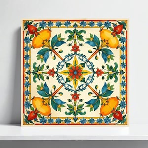 Caltagirone Floral Majolica Tile – Sicilian Ceramic Wall Art for Mediterranean Kitchen Backsplash, Bathroom Decor, Fireplace Accent, Sink
