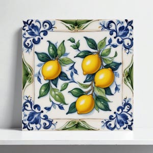 Amalfi Lemon Ceramic Tile – Italian Lemon Backsplash, Majolica Kitchen Decor, Mediterranean Bathroom Shower Tile, Fireplace, Fruit Wall Art