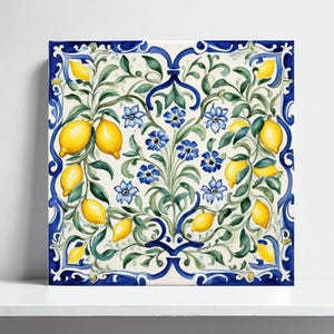 Amalfi Coast Lemon Tile – Italian Majolica Ceramic for Kitchen Backsplash, Bathroom Wall, Shower Wall Art Accent, Mediterranean Home Decor