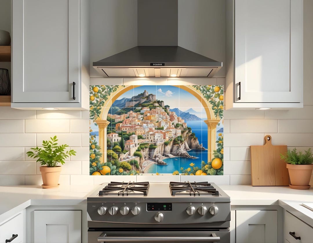 Amalfi Coast Tile Mural – Italian Ceramic Landscape, Kitchen Backsplash ...
