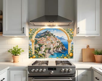 Amalfi Coast Tile Mural – Italian Ceramic Landscape, Kitchen Backsplash