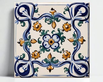 Azulejo cerámico floral Deruta: Salpicadero de cocina de mayólica italiana
