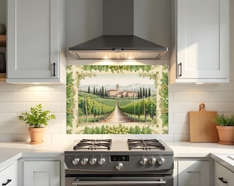 Tuscan Vineyard Tile Mural – Italian Kitchen Backsplash Ceramic Art