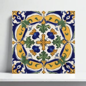 Italienische Majolica Fliesen Deruta Floral Keramik Wandkunst für mediterrane Küche Backsplash, Badezimmer Akzent, Dusche, Waschbecken Splashback