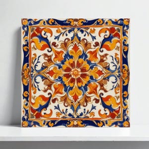 Caltagirone Ceramic Tile – Mediterranean Backsplash, Italian Bathroom Decor, Majolica Wall Art, Fireplace Majolica Surround, Shower Accent