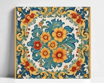 Azulejo italiano – Cerámica mayólica floral Deruta para salpicaderos de cocina mediterránea y arte mural de baño