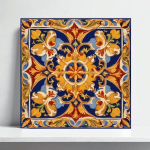 Caltagirone Ceramic Tile - Italian Wall Decor for Restaurant - Mediterranean Print, Kitchen Backsplash, Italian Wall Art for Bathroom,Shower