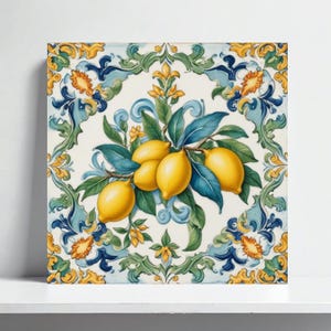 Italian Amalfi Lemon Wall Tile–Majolica Ceramic Tile for Lemon Backsplash,Mediterranean Bathroom Decor,Italian Kitchen Accent Wall Art, Sink
